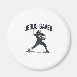 Jesus Räddar Baseball Pitcher Vintage Gravyr Kitte Magnet