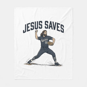 Jesus Räddar Baseball Pitcher Vintage Gravyr Tröja Fleecefilt