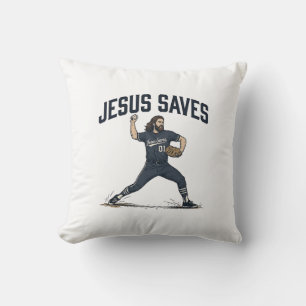 Jesus Räddar Baseballkastare Vintagegravyr Tröja Kudde
