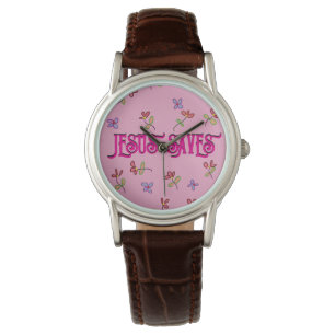 ‘Jesus räddar’ Citat med blommönster på rosa Armbandsur