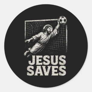 Jesus Räddar - Fotbollsmålvakt Kristen Inspiration Runt Klistermärke