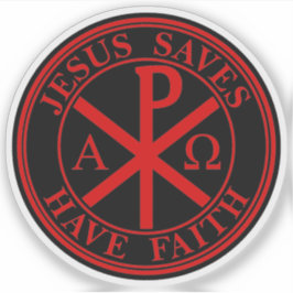 Jesus Räddar, Ha Tro - Chi-Rho-korset (röd) Klistermärken