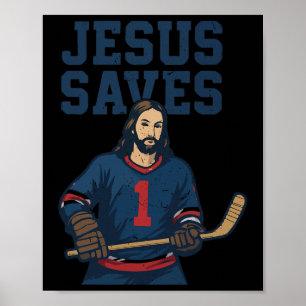 Jesus Räddar Hockey Målvakt Humor Kristna Hockey R Poster