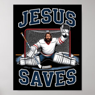 Jesus Räddar Hockeyspelare Team Gud Hockeyälskare  Poster