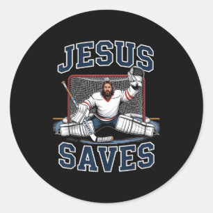 Jesus Räddar Hockeyspelare Team Gud Hockeyälskare Runt Klistermärke