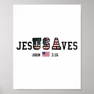 Jesus Räddar Jesusräddar Usa Amerikansk Flagga Pat Poster