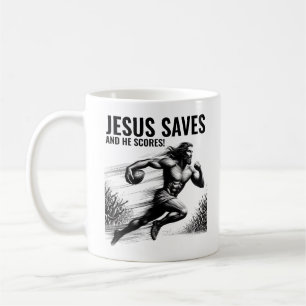 Jesus Räddar och Han Gör Mål - Jesus Fotboll Meme Kaffemugg