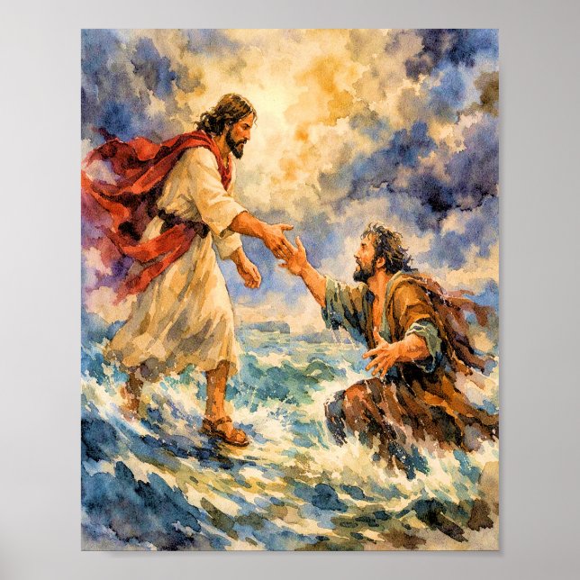 Jesus Räddar Peter Kristallkonstaffisch Poster (Framsidan)