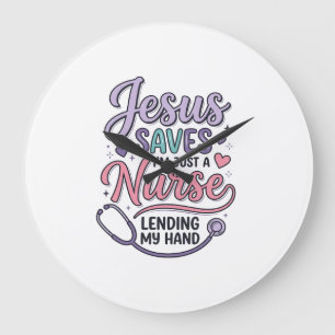 Jesus Räddar Sjuksköterska Faith T-Shirt Design_1 Stor Klocka