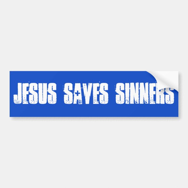 Jesus Räddar Syndare Bildtext På Krockkudde Bildekal (Framsidan)