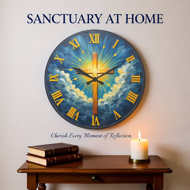 Jesus Radiant Heavenly Cross Stor Klocka (Skapare uppladdad)