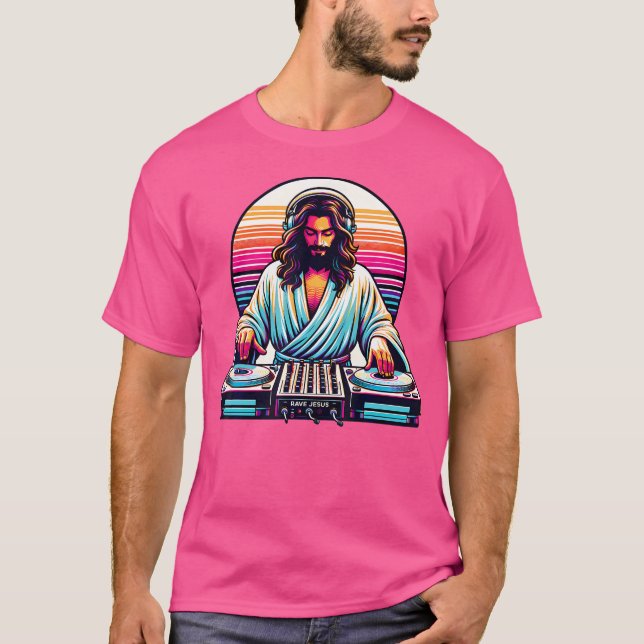 Jesus Raves Dj Rave Techno Edm Party festival Turn T Shirt (Framsida)