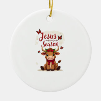 Jesus Reason for The Season Cow Christmas Christia Julgransprydnad Keramik