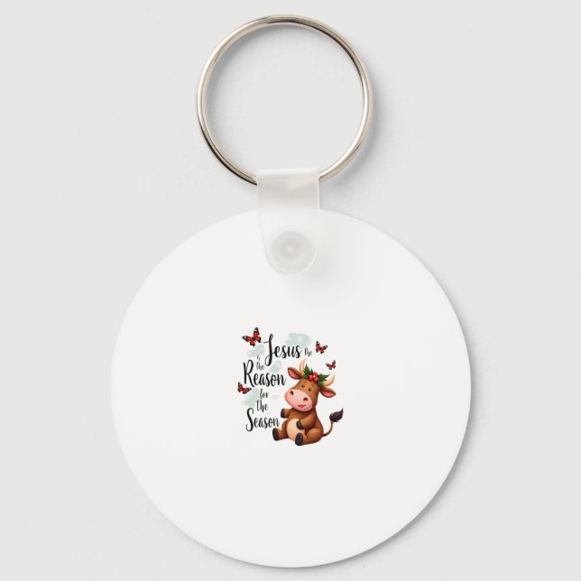 Jesus Reason for The Season Cow Christmas Christia Nyckelring (Framsida)