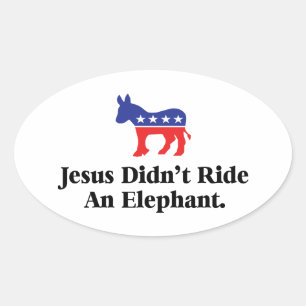 Jesus Red På En Elefant - Demokratiska Partiet Ovalt Klistermärke
