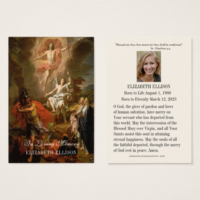Jesus Resurrecension Funeral Prayer Heliga Card Visitkort (Framsida & baksida)