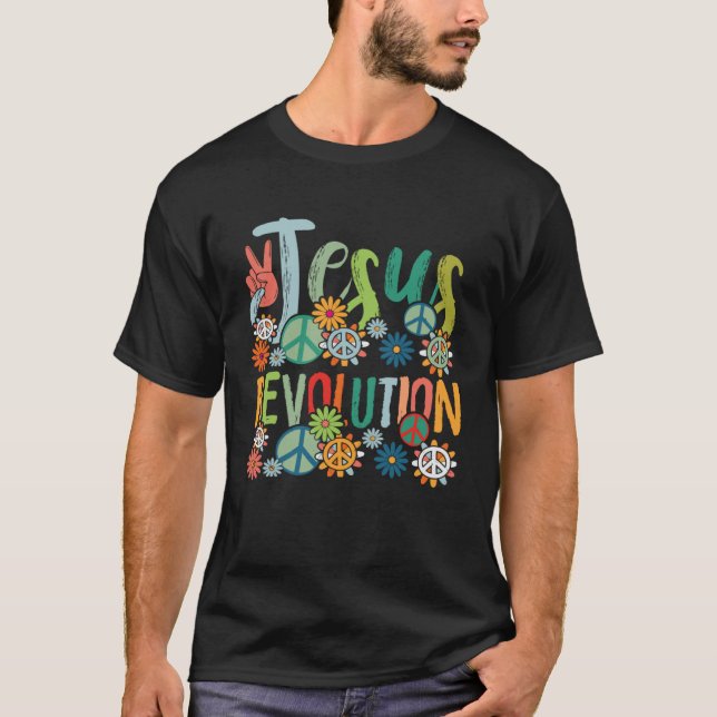Jesus Revolution Faith Retro Groovy Flower Peace S T Shirt (Framsida)