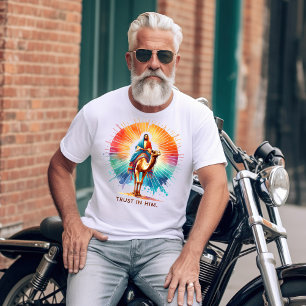 Jesus rider en kamel med strålande bakgrund t shirt