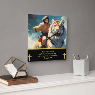 Jesus rider en tiger fyrkantig klocka