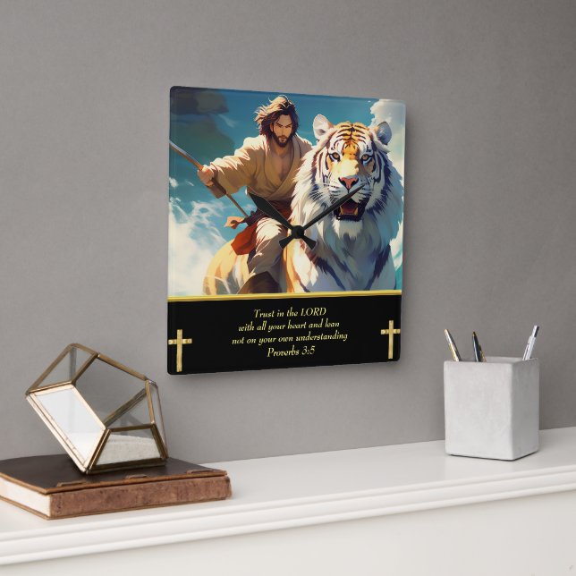 Jesus rider en tiger fyrkantig klocka (Kontor)