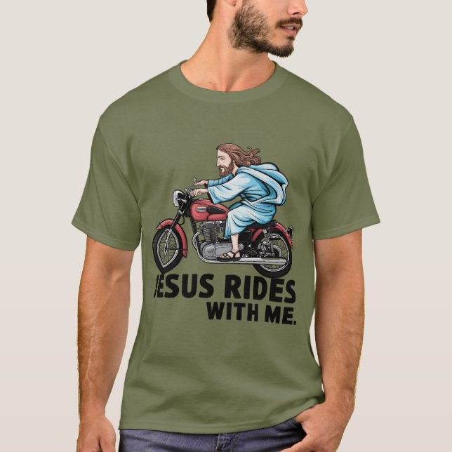 Jesus rider med mig Tshirt T Shirt (Framsida)