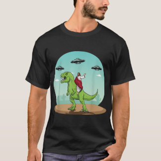 Jesus Riding A Dinosaur Funny Bigfoot UFO Alien Ab T Shirt