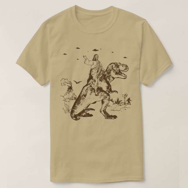 Jesus Riding A Dinosaur Funny UFO Alien Abduction T Shirt (Design framsida)