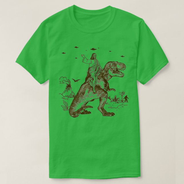 Jesus Riding a Dinosaur Perfekt Gift T Shirt (Design framsida)