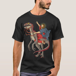 Jesus Riding a Dinosaur Shirt Raptor Dinosaur Paro T Shirt