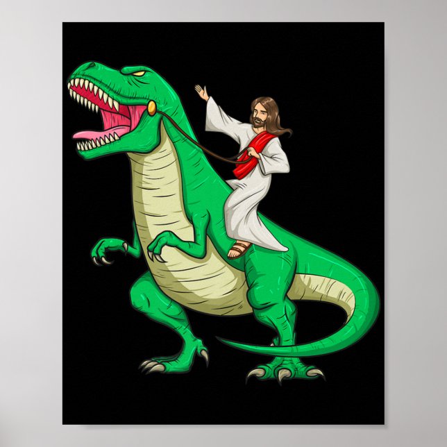 Jesus Riding Dinosaur Funny Parody Tyrannosaurus R Poster (Framsidan)