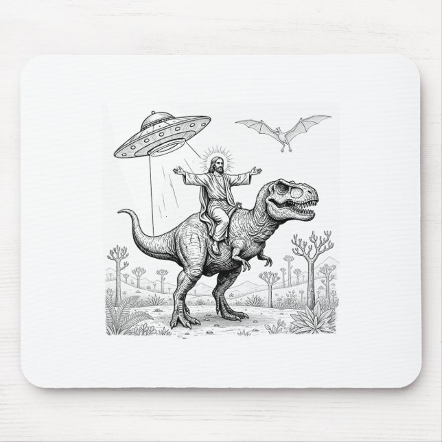 Jesus Riding Dinosaur T-rex Ufo Hunting Alien Sci- Musmatta (Framsidan)