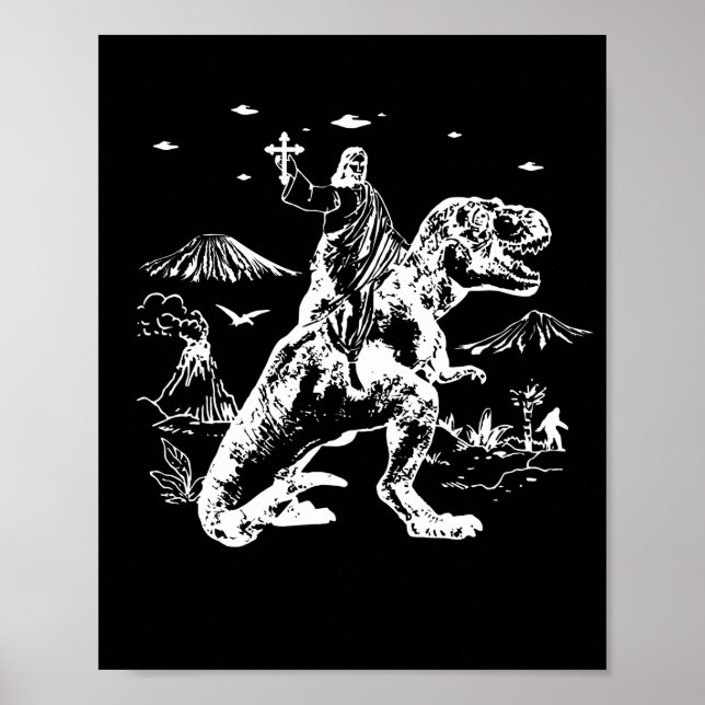 Jesus Riding Dinosaur UFO 90s Graphic Poster (Framsidan)