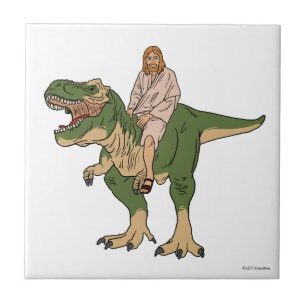 Jesus Riding T-Rex Kakelplatta