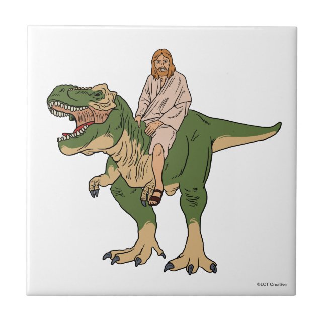 Jesus Riding T-Rex Kakelplatta (Framsidan)