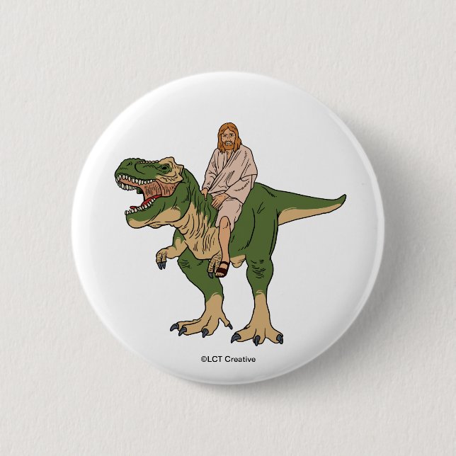 Jesus Riding T-Rex Knapp (Framsida)