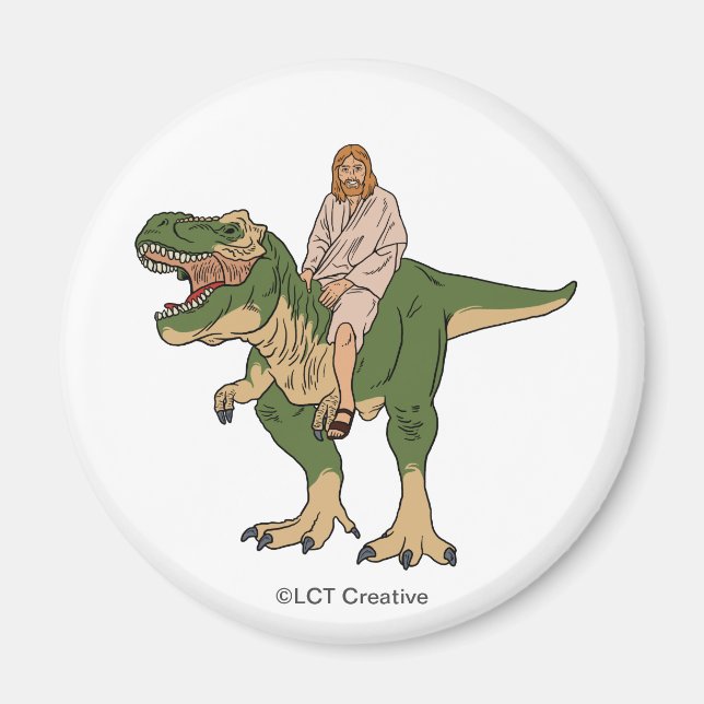 Jesus Riding T-Rex Magnet (Framsidan)