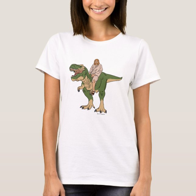 Jesus Riding T-Rex T Shirt (Framsida)