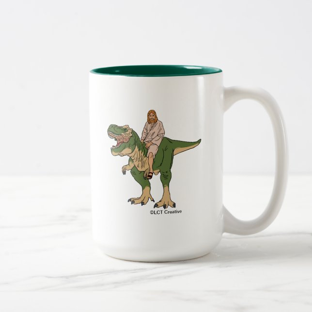 Jesus Riding T-Rex Två-Tonad Mugg (Höger)