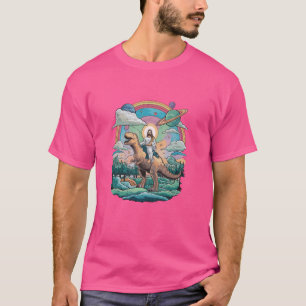 Jesus Ridning i Rymden T-Rex Dinosaurie Meme Sci-F T Shirt