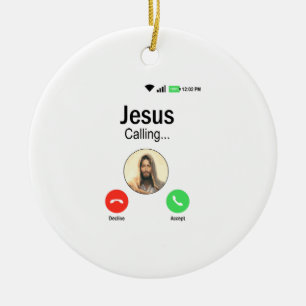Jesus ringer - Lustigt kristen religion och gåva Julgransprydnad Keramik