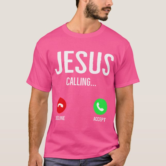 Jesus ringer Mobil Call åt Skärm Christian Des T Shirt (Framsida)