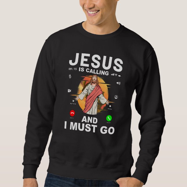 Jesus ringer och jag måste gå. lång ärmad tröja (Framsida)