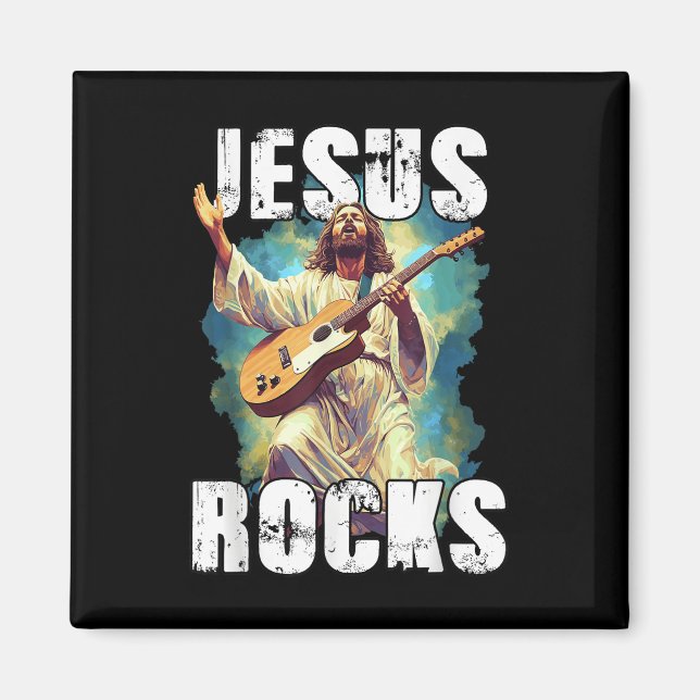 Jesus rockar med gitarr - Roligt kristet rockar C Magnet (Framsidan)