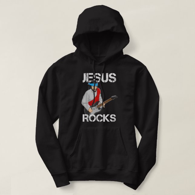 Jesus rockar på elgitarr hoodie (Design framsida)