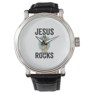 Jesus Rocks Gitarr Vintage Kristall Gravyr Des Armbandsur