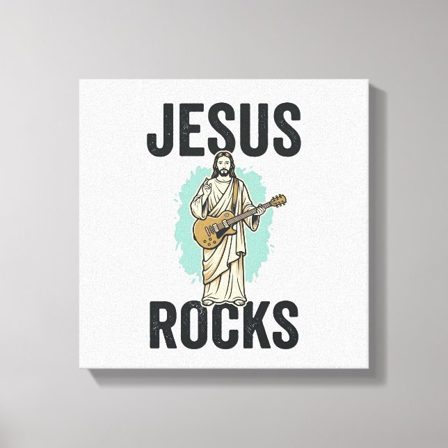 Jesus Rocks Gitarr Vintage Kristall Gravyr Des Canvastryck (Framsida)