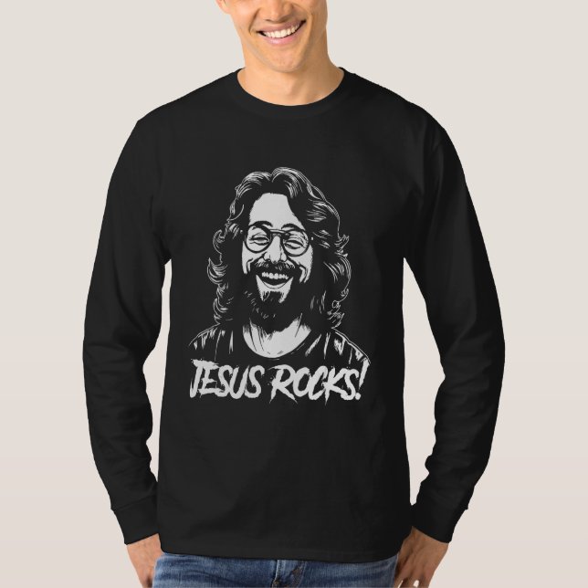 Jesus Rocks  Musician Rocker Christ T Shirt (Framsida)