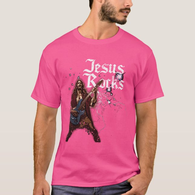 Jesus Rocks retro T Shirt (Framsida)
