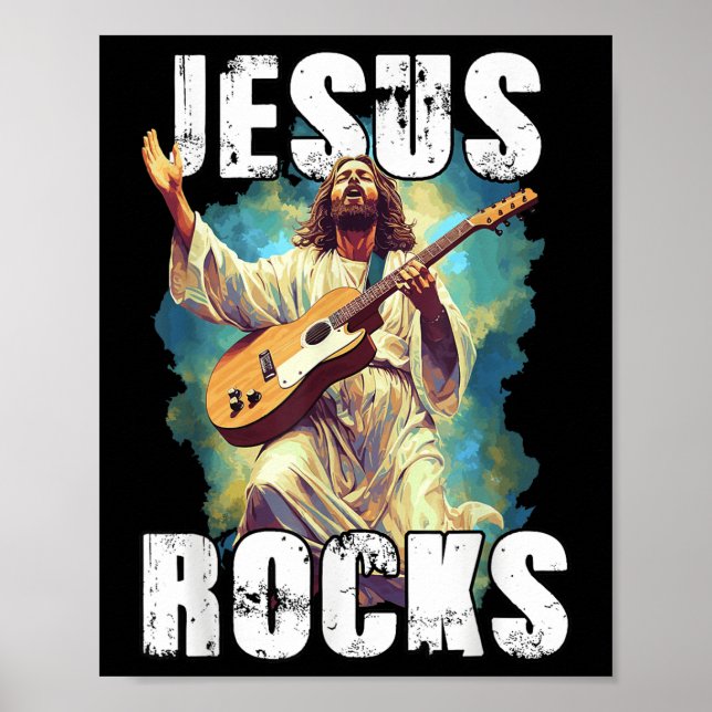 Jesus Rocks With Guitar - Funny Christian Rocks Ch Poster (Framsidan)