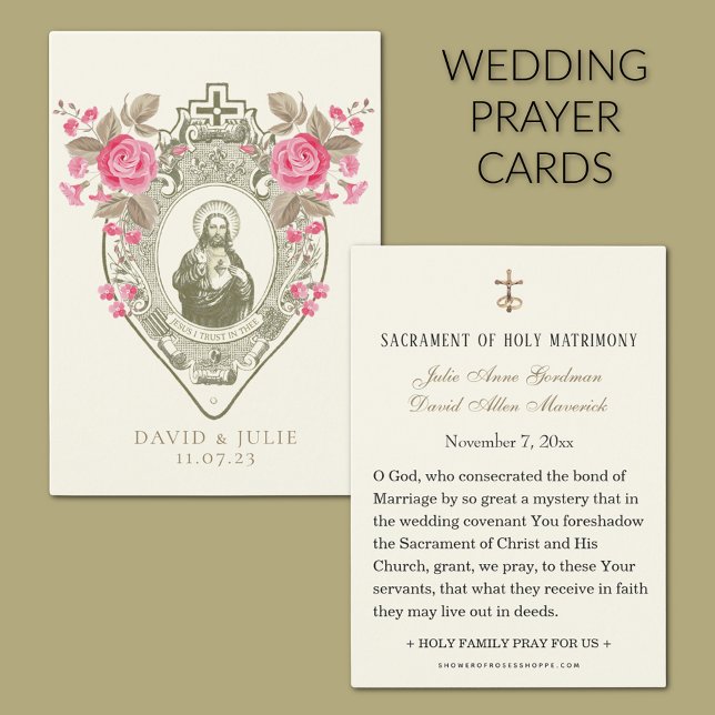 Jesus Rosa Rosa Bröllopsbönekort Visitkort (Sacred Heart of Jesus Catholic Wedding Prayer cards)